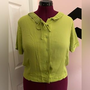 Chartreuse Green Rockabilly Pinup Retro Blouse Top 1XL NWOT